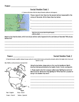 Preview of Social Studies Task Cards - Colonization