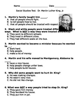 Preview of Social Studies Test Dr. Martin Luther King Jr.