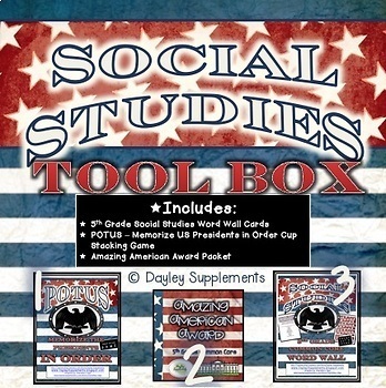 Preview of Social Studies Tool Box - 5th Grade - Game, Project, Word Wall BUNDLE