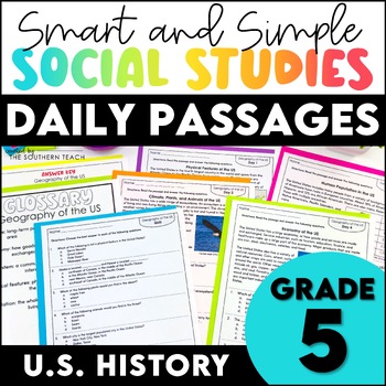 Preview of 5th Grade Social Studies U.S History Worksheets & Daily Passages for the Year