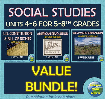 Preview of Social Studies Units 4-6 VALUE Bundle for 5th-8th Graders | Google Apps Ready