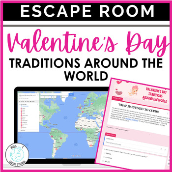 Preview of Valentine's Day Around the World digital escape room for social studies