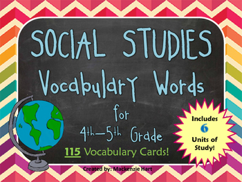 Preview of Social Studies Vocabulary Cards for 4-5th Grade