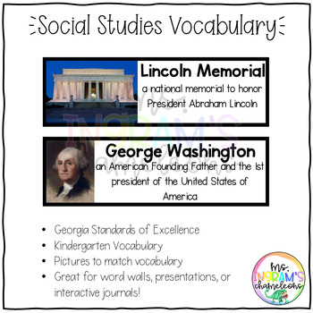 Preview of Social Studies Vocabulary - Georgia Kindergarten Standards