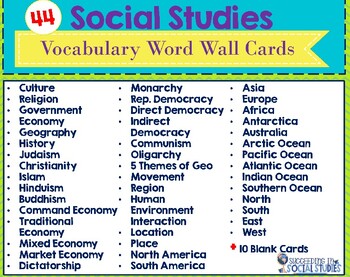 Social Studies Vocabulary Word Cards by Succeeding in Social Studies