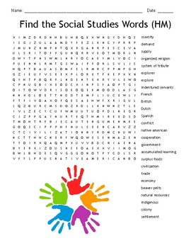 Preview of Social Studies Vocabulary Word Search