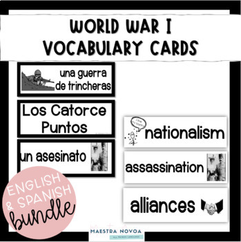 Preview of WWI Vocabulary Cards - Spanish & English Bundle