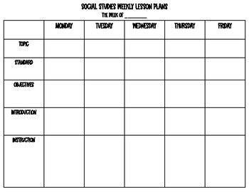 Preview of Social Studies Weekly Lesson Plan Template