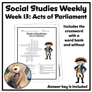 Social Studies Weekly Week 13 Acts of Parliament Crossword 5th Grade