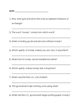 Preview of Social Studies Weekly Wk 19: Money: Scavenger Hunt Comprehension Questions