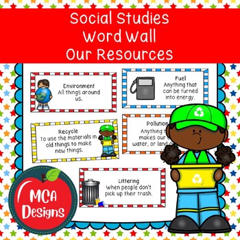 Preview of Social Studies Word Wall Our Resources Environment