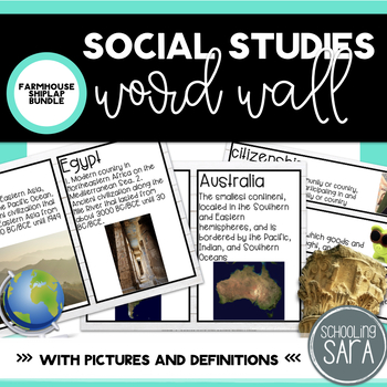 Preview of Social Studies Vocabulary Word Wall Cards Shiplap Version Bundle