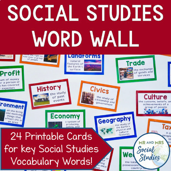 Preview of Social Studies Word Wall with History, Civics, Economics and Geography Terms