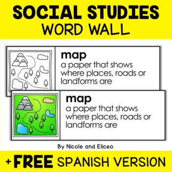 Preview of Social Studies Word Wall Vocabulary + FREE Spanish Version