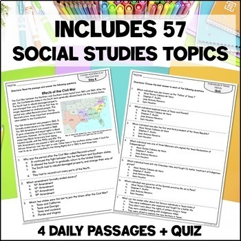 Social Studies Worksheets & Daily Passages for Reading Comprehension ...