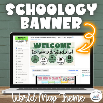 Preview of Social Studies World Map Schoology Banner Header in Green