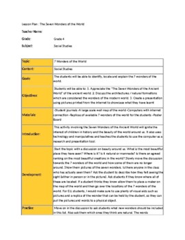 Preview of The Seven Wonders of the World lesson plan (editable and fillable resource)