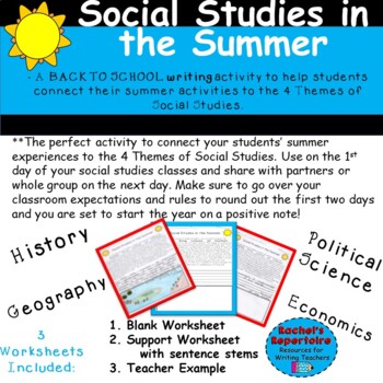 Preview of Social Studies in the Summer- A Back to School Writing activity