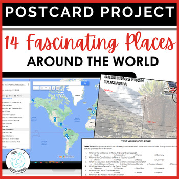 Preview of Social Studies projects end of year: Fascinating places postcard activity
