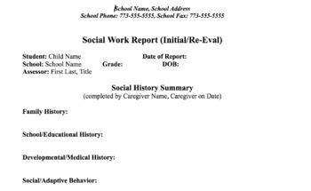 Preview of Social Work/Counseling IEP Initial/Re-evaluation Report Template