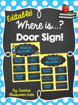 Preview of Social Worker, Counselor, SLP Door Sign {Editable Blue and Yellow}