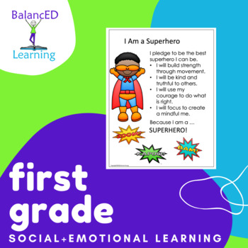 Preview of Social and Emotional Program for First Grade - Superhero-themed SEL