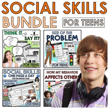 Preview of Social skills & behavior skills activities worksheets task card TEENS BUNDLE SEL
