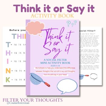 Preview of Social skills, think it or say it worksheets bundle, social emotional learning