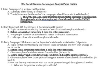 Preview of Socialization Unit Film Reflection Outline: The Social Dilemma