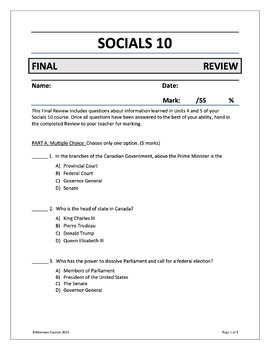 Preview of Socials 10 FINAL REVIEW ASSESSMENT AND ANSWER KEY BUNDLE (digital)