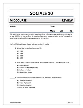 Preview of Socials 10 MIDCOURSE REVIEW ASSESSMENT AND ANSWER KEY BUNDLE