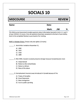 Preview of Socials 10 MIDCOURSE REVIEW ASSESSMENT AND ANSWER KEY (digital)