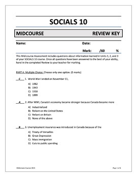 Preview of Socials 10 MIDCOURSE REVIEW ASSESSMENT ANSWER KEY (digital)