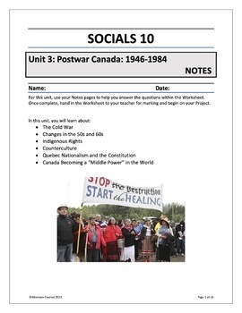 Preview of Socials 10 Unit 3: Postwar Canada: 1946-1984 NOTES (digital)