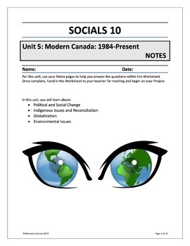 Preview of Socials 10 Unit 5: Modern Canada: 1984 – Present NOTES (digital)