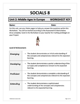 Preview of Socials 8 Unit 2: Early, High, & Late Middle Ages ANSWER KEY (digital)