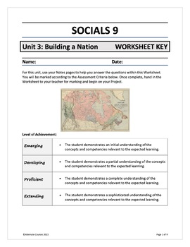Preview of Socials 9 Unit 3: Building a Nation WORKSHEET ANSWER KEY (digital)
