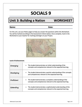 Preview of Socials 9 Unit 3: Building a Nation WORKSHEET (digital)