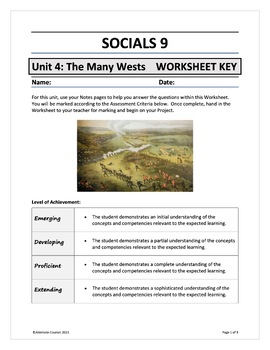 Preview of Socials 9 Unit 4: The Many Wests WORKSHEET ANSWER KEY (digital)