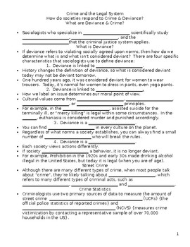 Preview of Sociology- Crime and the Legal Sytsem Guided Notes