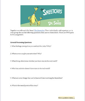 Preview of Sociology-Dr. Seuss' Sneetches Values Activity