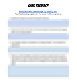 Preview of Sociology: Gang Researcher Worksheet
