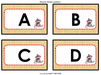 Sock Monkey Classroom Decor - Alphabet Cards - Word Wall