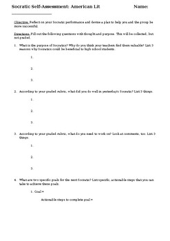 Preview of Socratic/Harkness Student Self-Assessment Worksheet