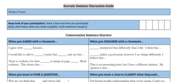 Preview of Socratic Seminar Discussion Guide and Scoring Sheet