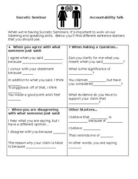 Preview of Socratic Seminar Discussion Starters - Poster or Worksheet