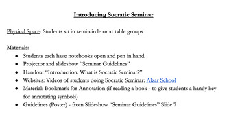 Preview of Socratic Seminar Introduction Lesson Plan