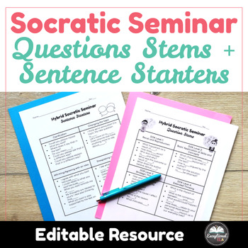 Preview of Socratic Seminar Question Stems and Sentence Starters
