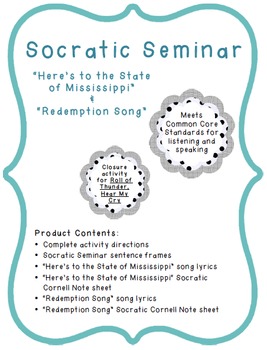 Preview of Socratic Seminar: "Redemption Song" & "Here's to the State of Mississippi"