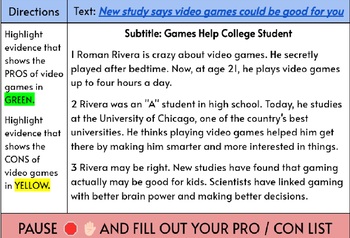 Preview of Socratic Seminar/Research Articles + Annotation Template: Video Games